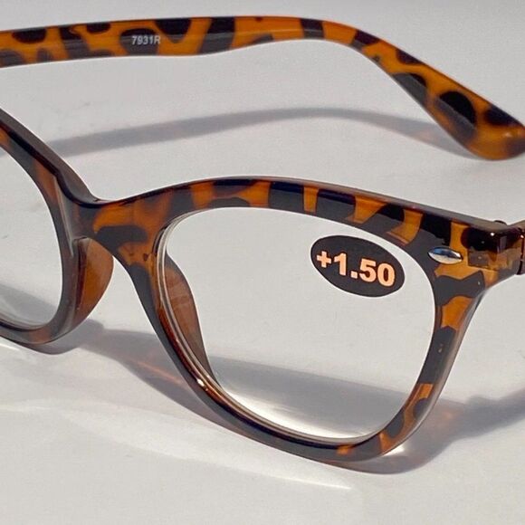 0772 Reading Glasses 1.50 Readers Tortoise Modified Cateye Frames NWT - Picture 7 of 8